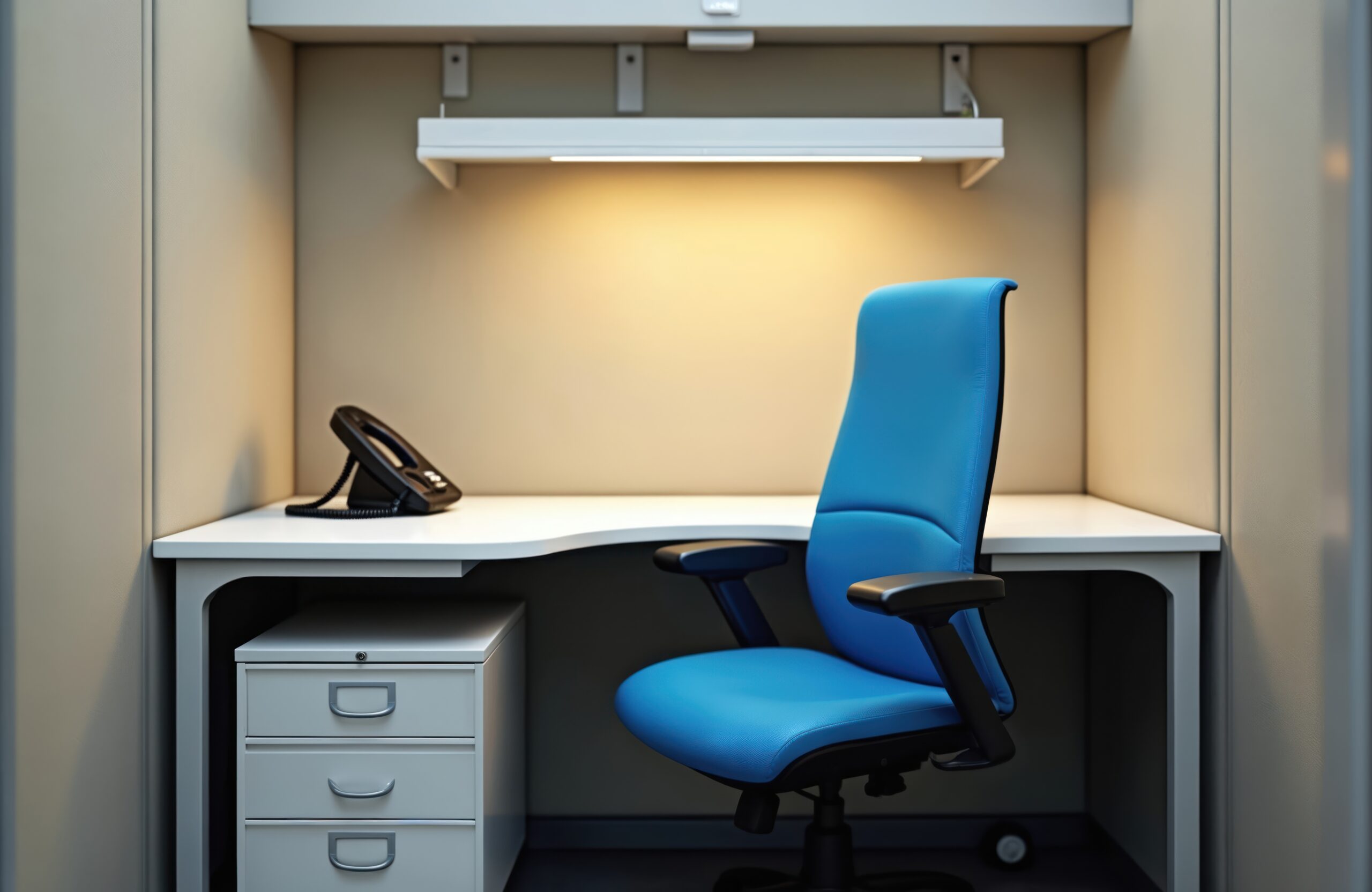 Empty office cubicle representing an employee who may need a wrongful termination lawyer after being fired