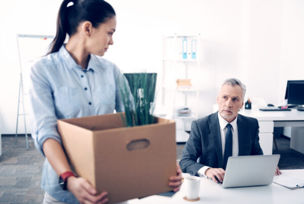 Employee leaving the office after a wrongful termination in California
